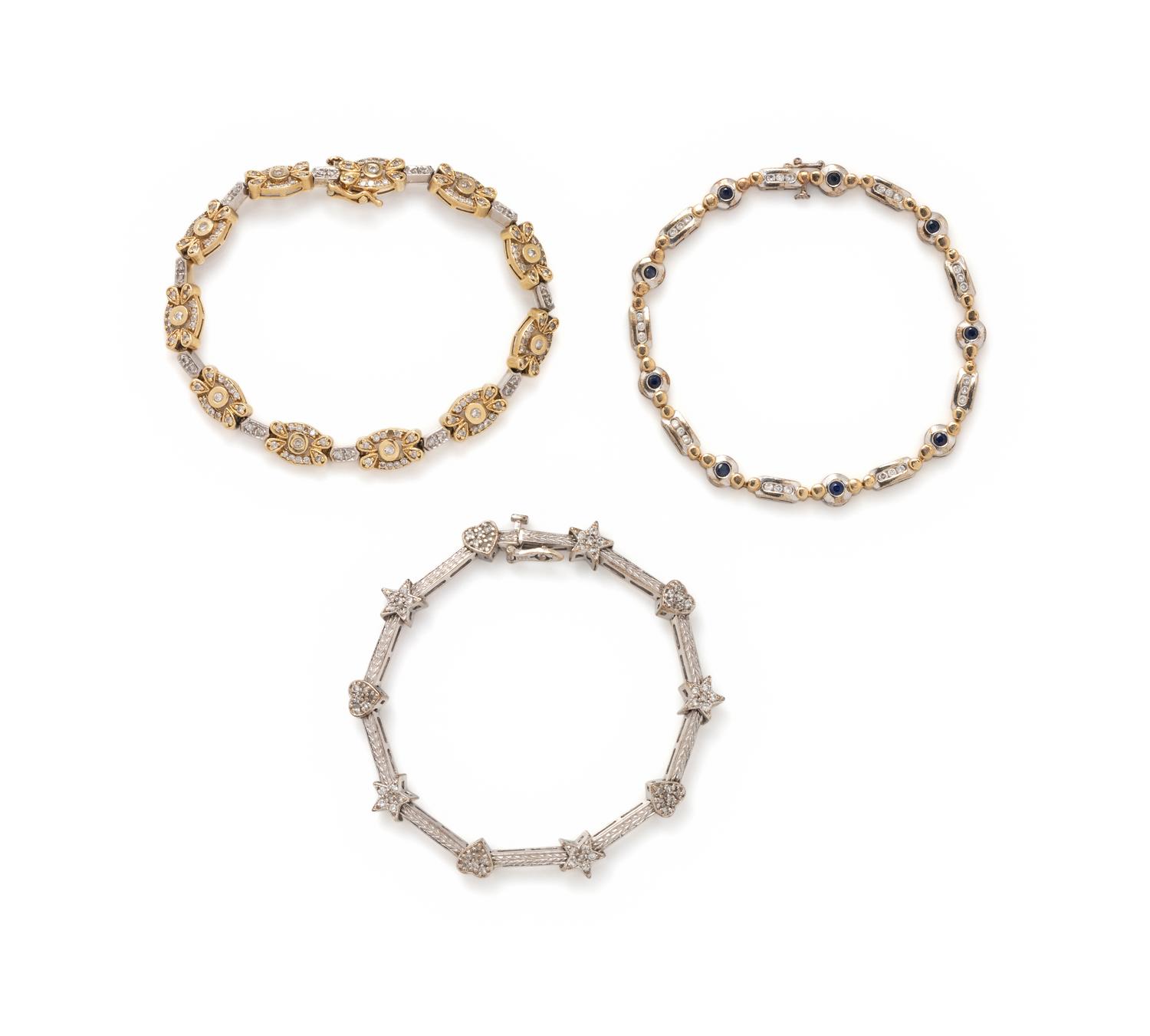 COLLECTION OF GOLD AND DIAMOND LINE BRACELETS