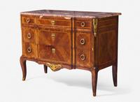 A Louis XVI style gilt-bronze mounted parquetry commode with breccia marble top, Brunovan, Inc., Paris and New York, first half 20th century