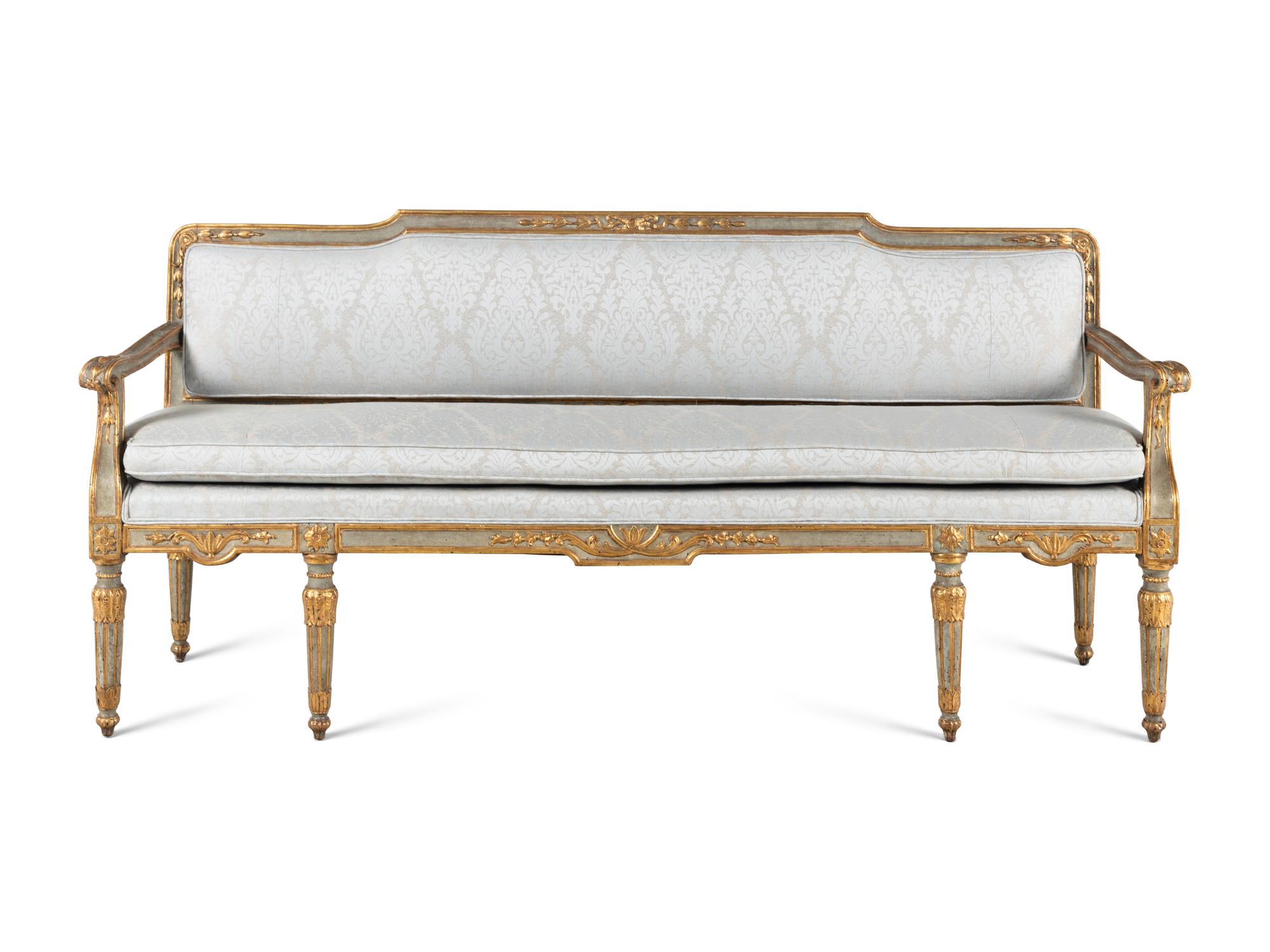 A Venetian Painted and Parcel-Gilt Canape