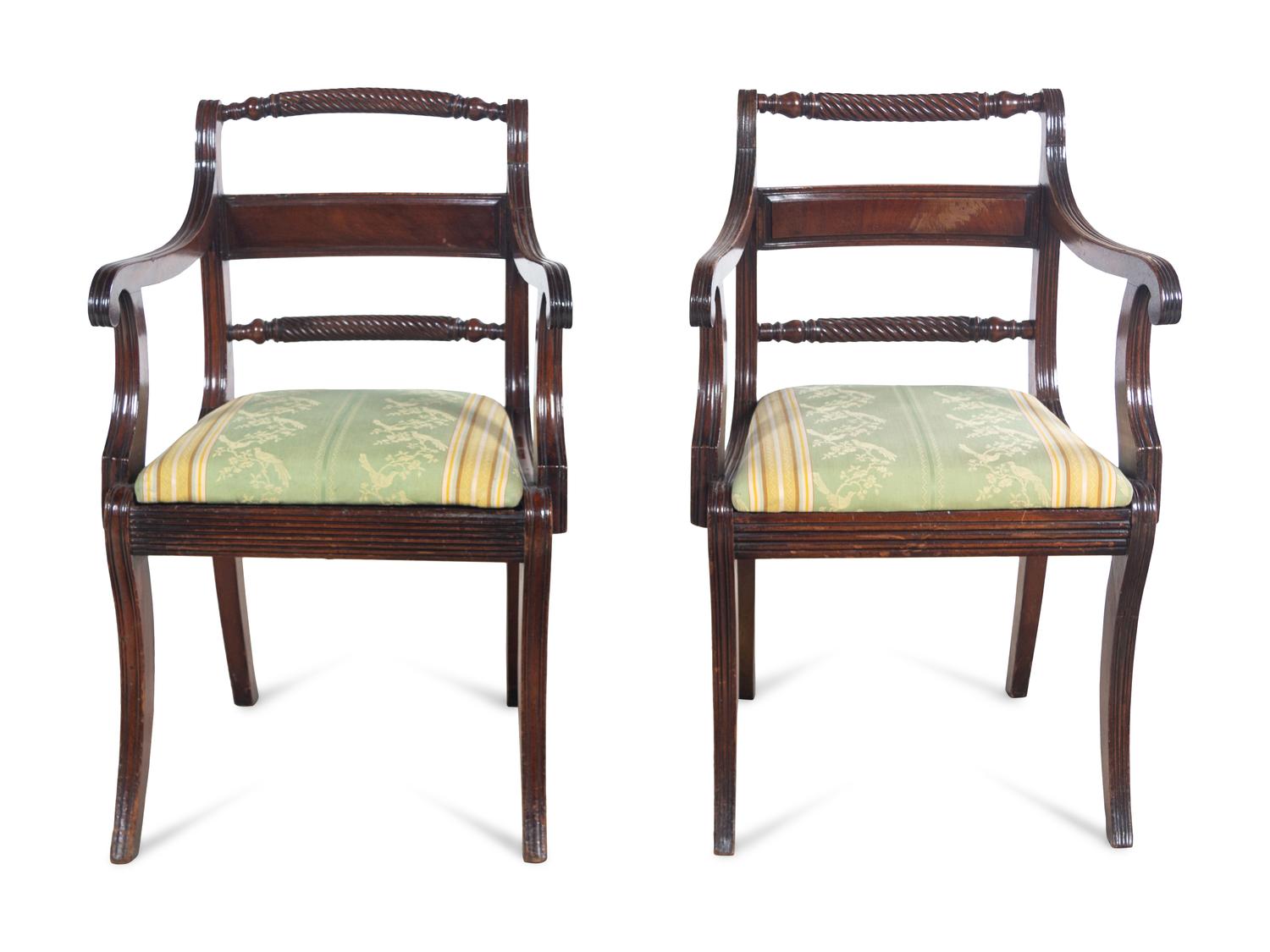 A Pair of Regency Twist-Carved Mahogany Armchairs