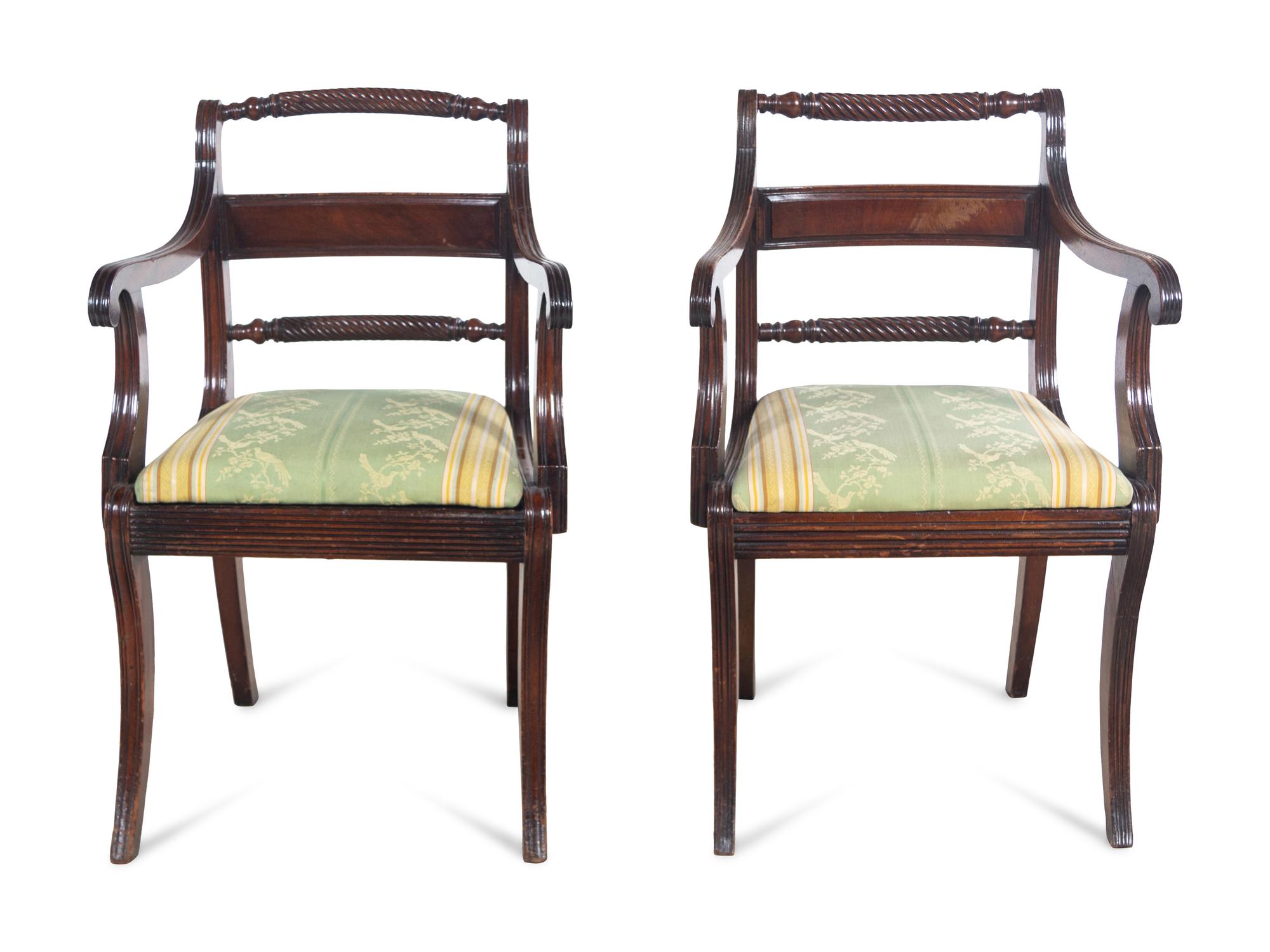 A Pair of Regency Twist-Carved Mahogany Armchairs