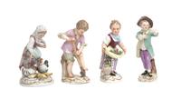 Four Meissen Porcelain Figures Height 5 inches.