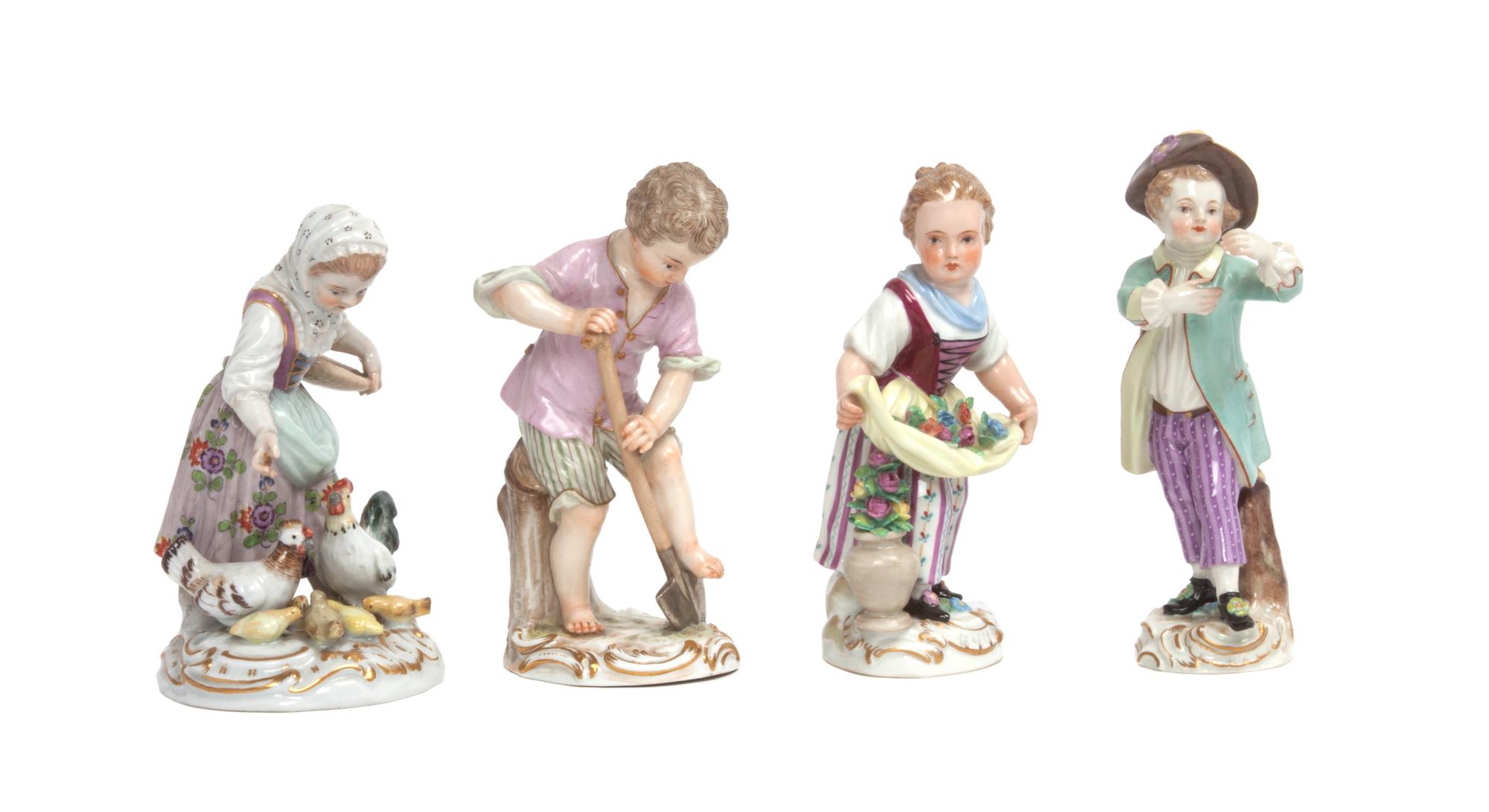 Four Meissen Porcelain Figures Height 5 inches.