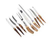 A Hasselbring Stainless Steel and Antler Carving Set and Steak Knives Length of carving knife 12 1/2 inches