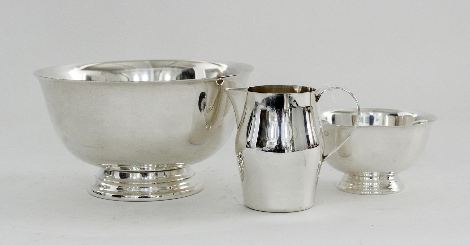 A Collection of Three American Silver Revere Table Articles, William Rogers Mfg. Co., Hartford, CT, comprising two bowls and a creamer.