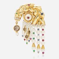 An 18K Yellow Gold and Gemstone Roberto Legnazzi Brooch