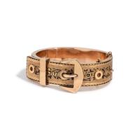 VICTORIAN, ROSE GOLD AND ENAMEL BUCKLE BANGLE BRACELET