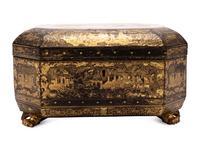 A Chinese Export Lacquered Tea Caddy