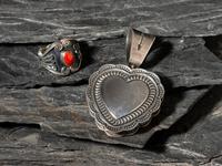 Sterling Silver Heart-shaped Locket and Coral Ring