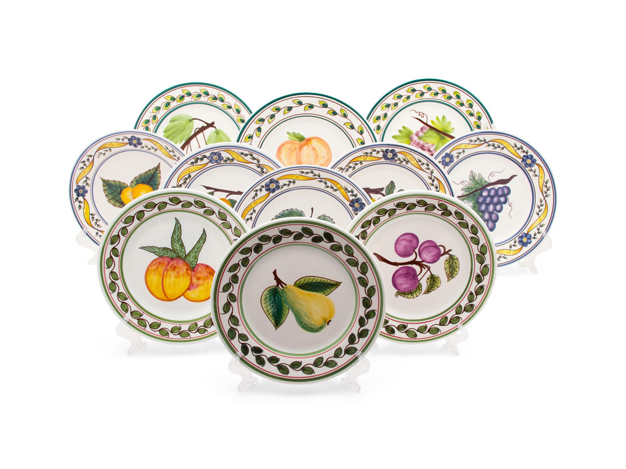 A Group of 26 Portuguese Conimbriger Hand-Painted Ceramic Fruit Plates — 20TH CENTURY
