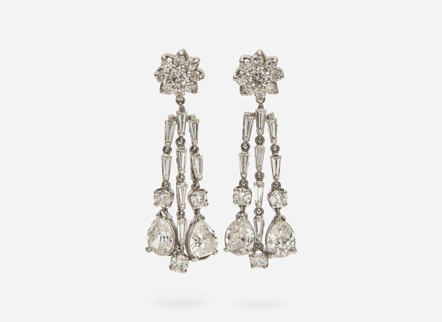 A Pair of 14K White Gold and Diamond Earrings