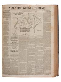 [MEXICAN-AMERICAN WAR]. New-York Weekly Tribune. 283 issues in 3 bound volumes (incomplete run). New York: Greeley & McElrath, 1844-1853. Identified to Seymour L. Judd, 89th New York Infantry, WIA & DOW Petersburg.