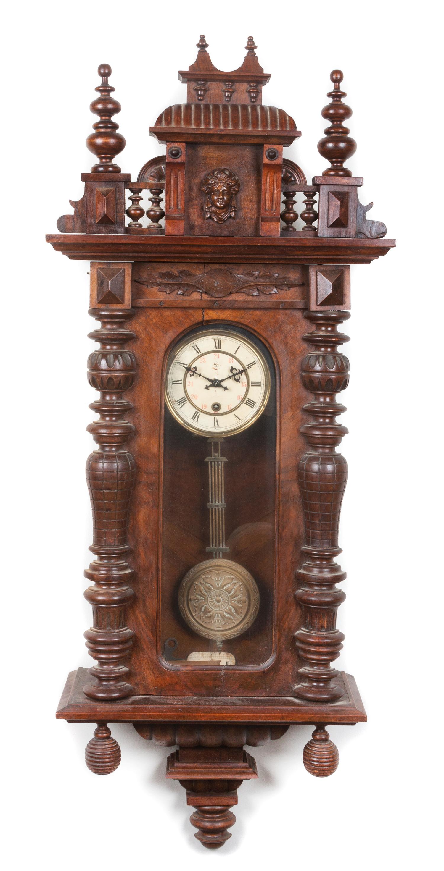 A Victorian Walnut Regulator Clock, Junghans Height 48 inches. — EARLY 20TH CENTURY