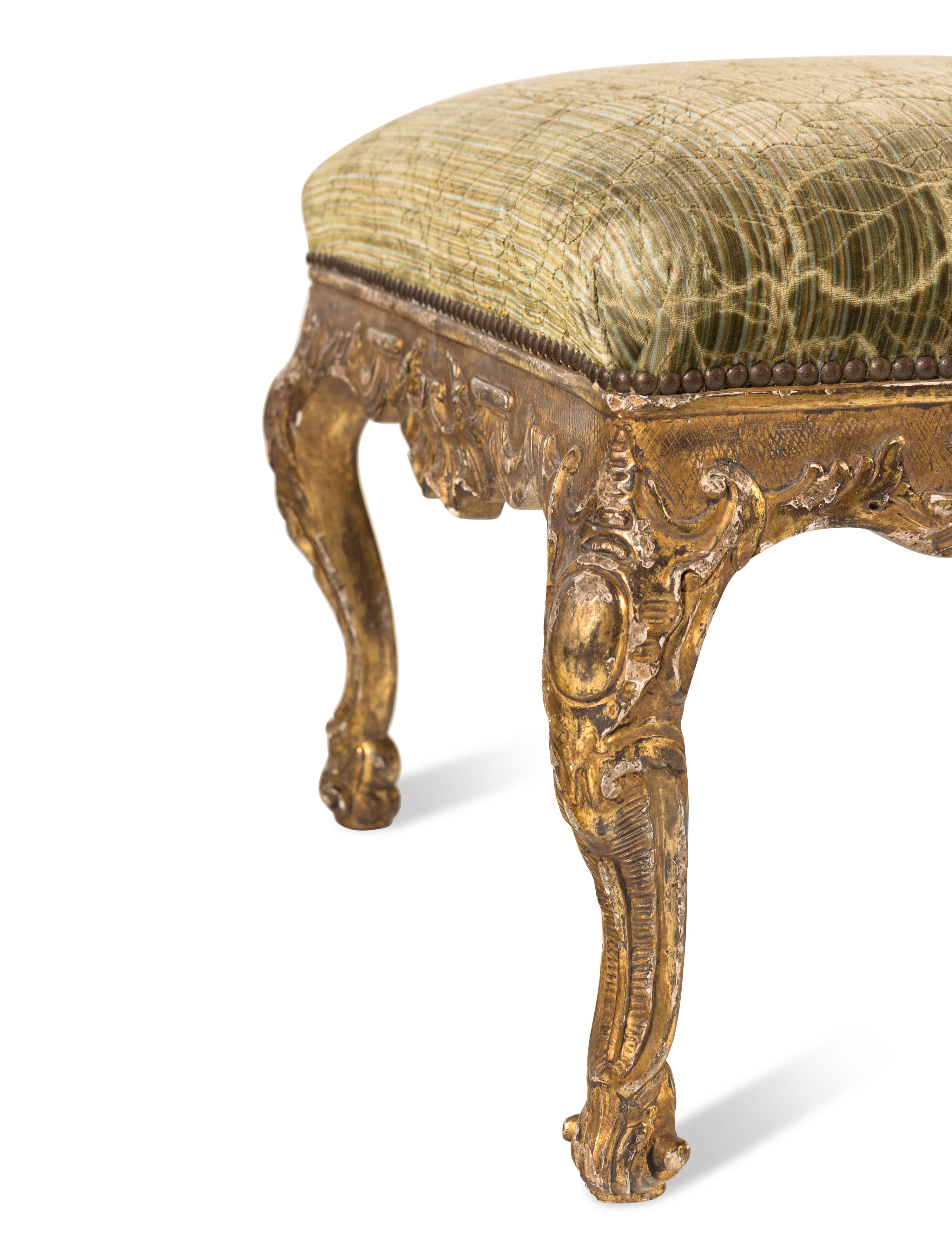 A Continental Rococo Style Carved Giltwood Stool