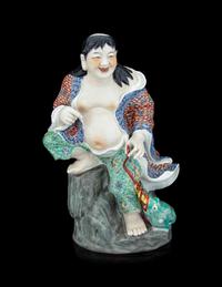 A Large Famille Rose Porcelain Figure of Liu Hai and a Toad