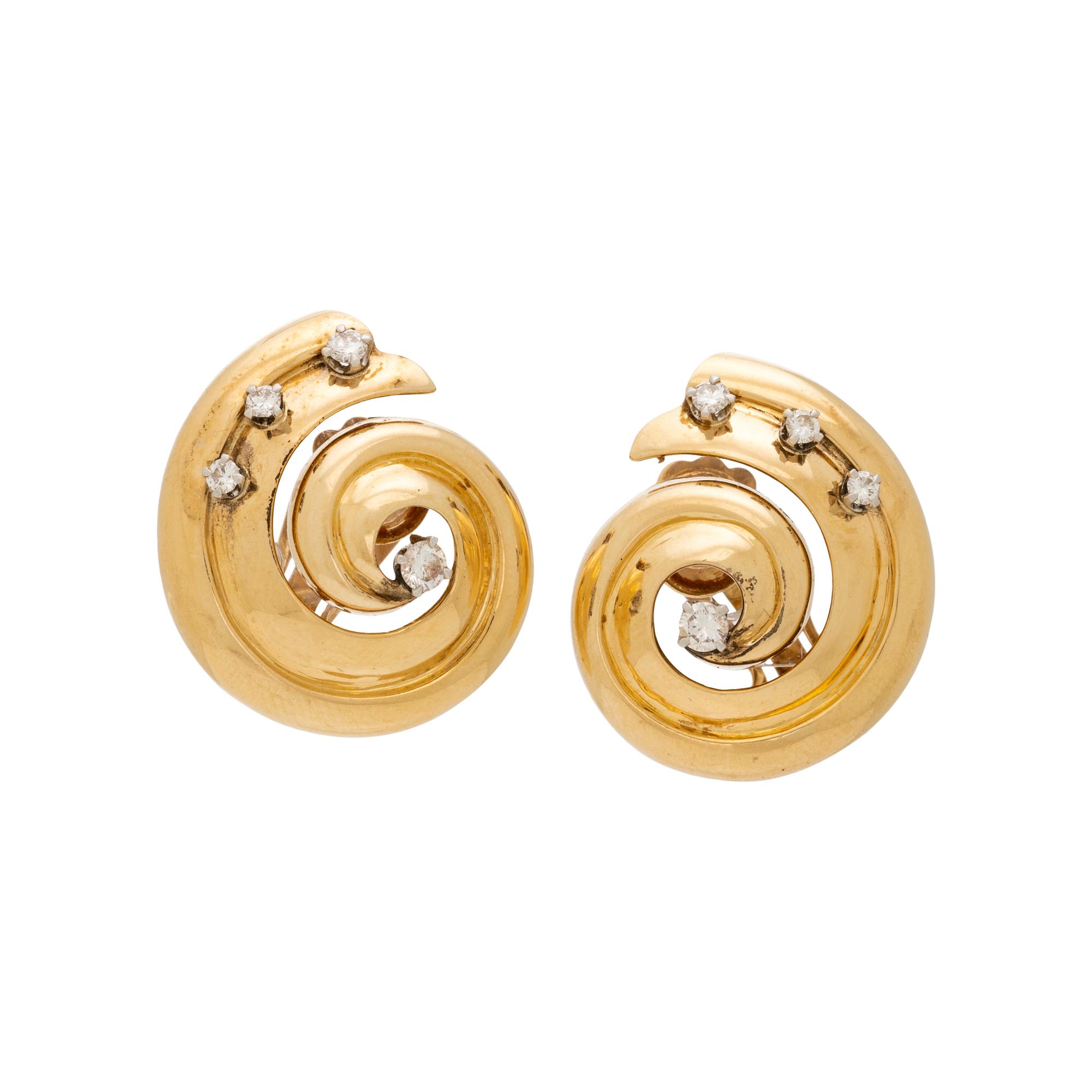 SPAULDING & CO., YELLOW GOLD AND DIAMOND EARCLIPS