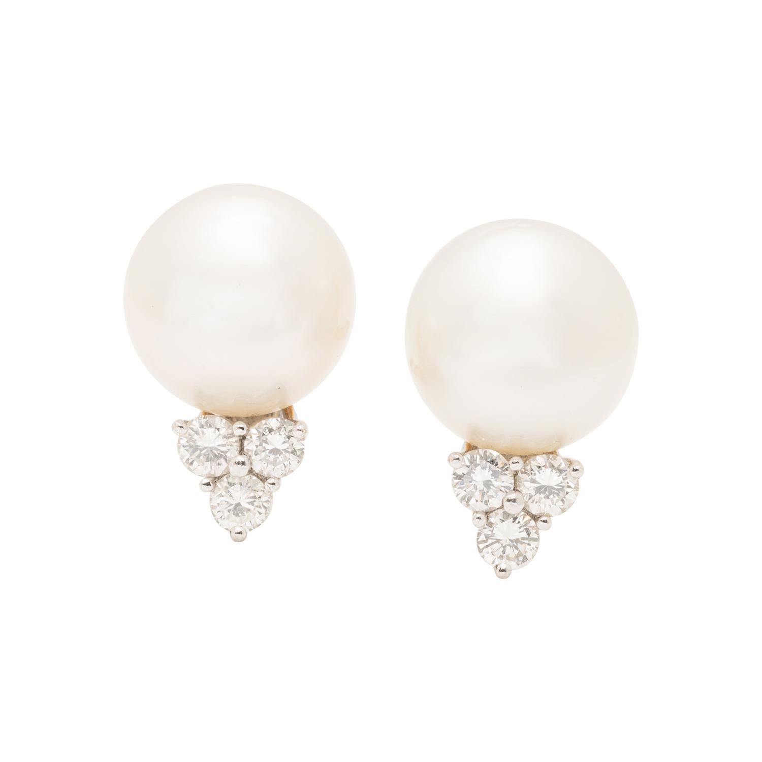 SOUTH SEA CULTURED PEARL AND DIAMOND CLIP EARRINGS
