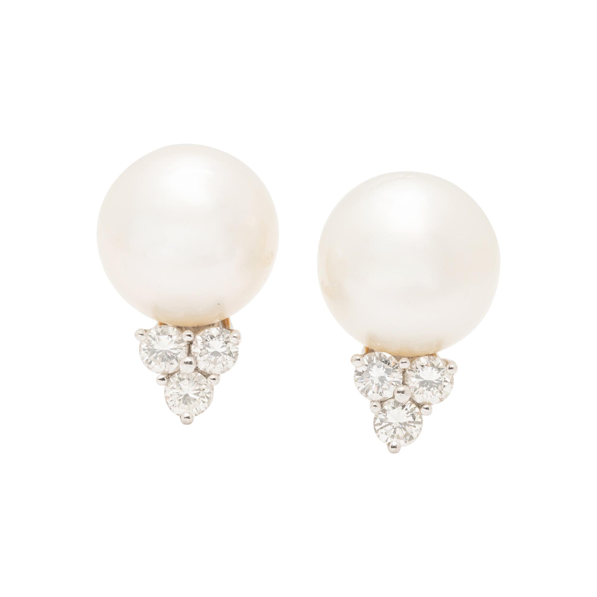 SOUTH SEA CULTURED PEARL AND DIAMOND CLIP EARRINGS
