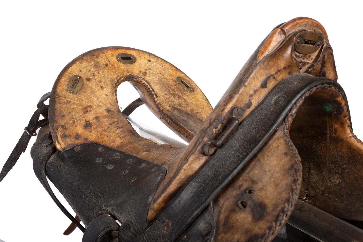 [CIVIL WAR]. Enlisted McClellan Saddle with full rawhide seat, black leather side skirts, and stirrup covers. 1859.
