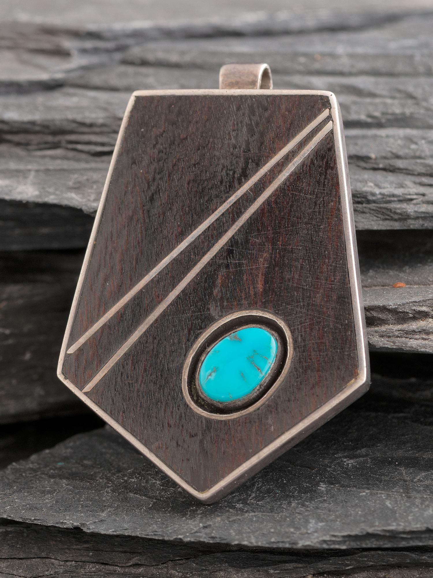 Navajo Sterling Silver, Turquoise, and Ironwood Pendant