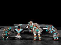 Zuni Silver and Mosaic Inlay Rainbow Man and Thunderbird Pins / Pendants