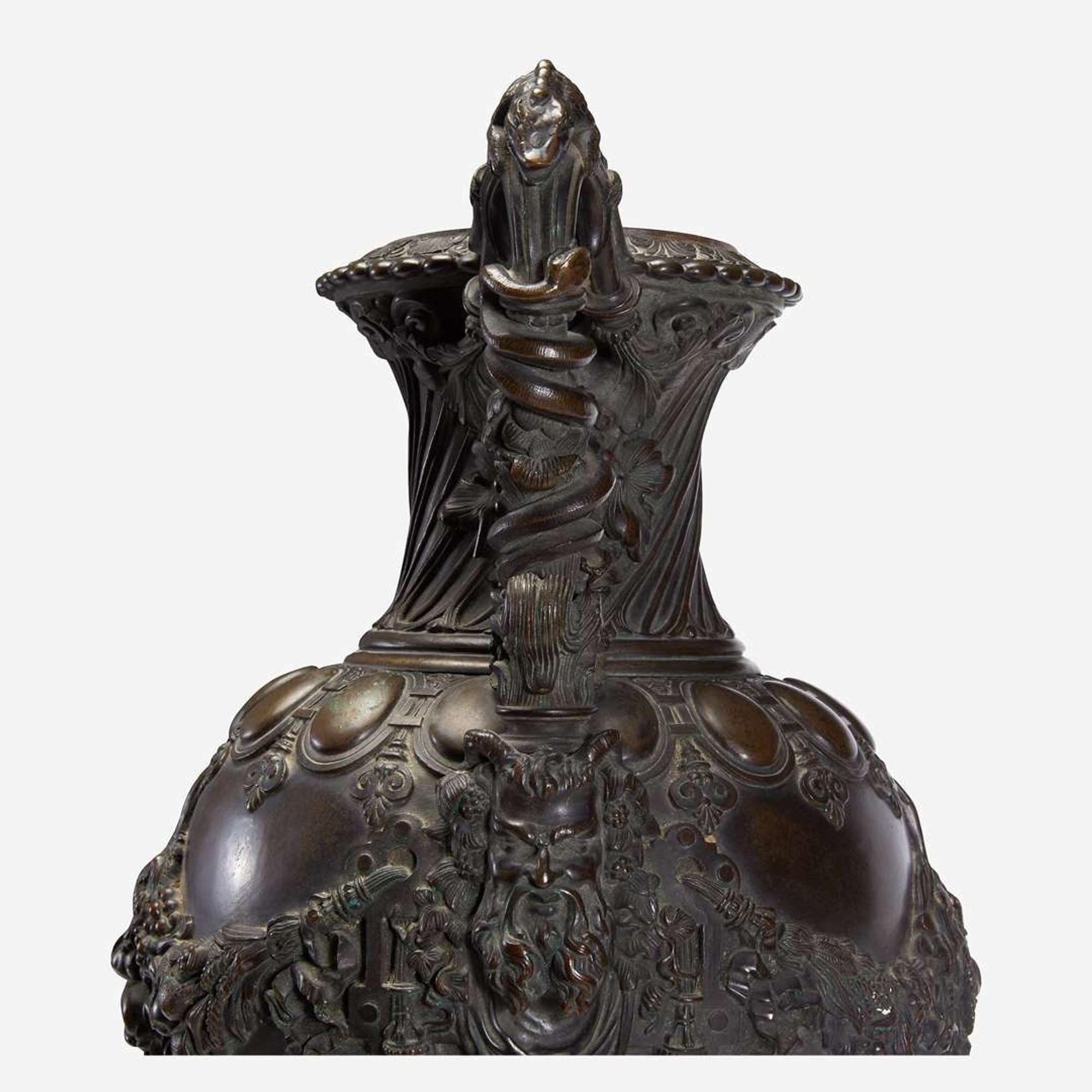 A Pair of Patinated Bronze Urns likely French, 19th century
