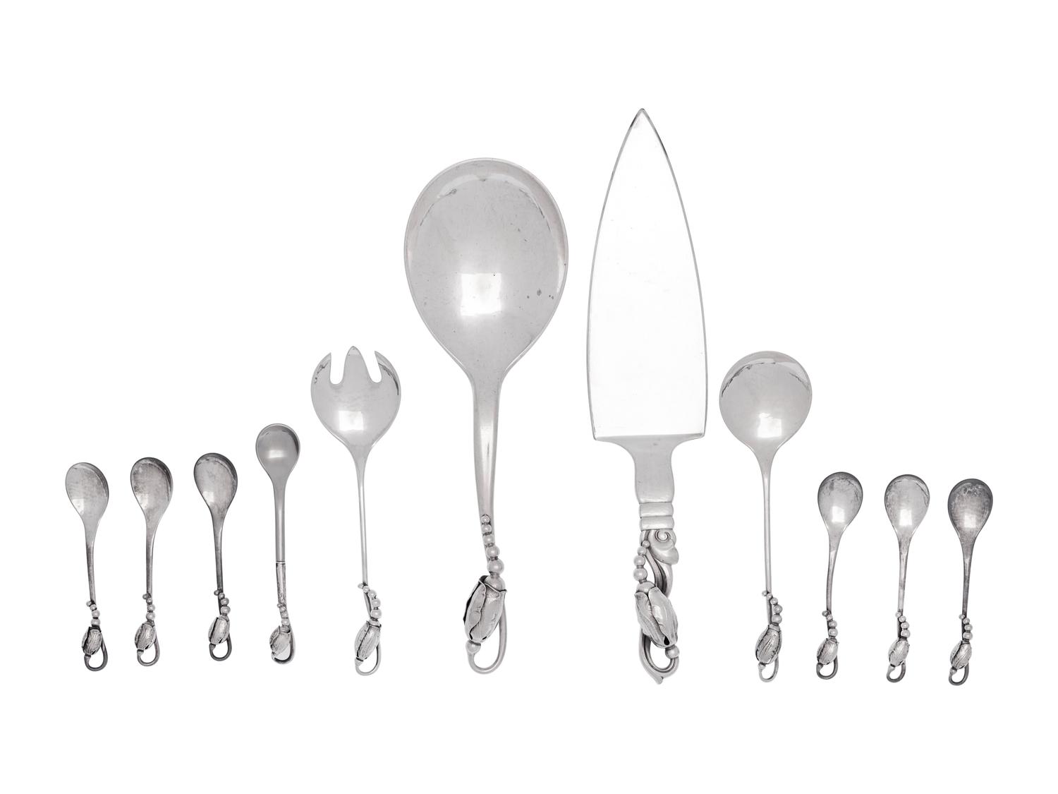 Eleven Georg Jensen Silver Blossom Pattern Flatware Articles