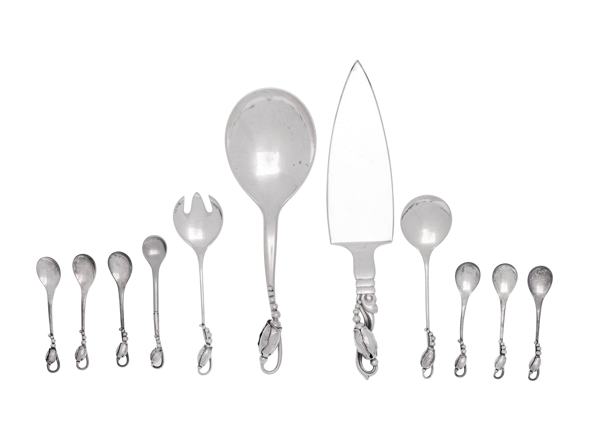 Eleven Georg Jensen Silver Blossom Pattern Flatware Articles