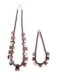 Kewa Spiny Oyster and Turquoise Mosaic Inlay Tab Necklaces
