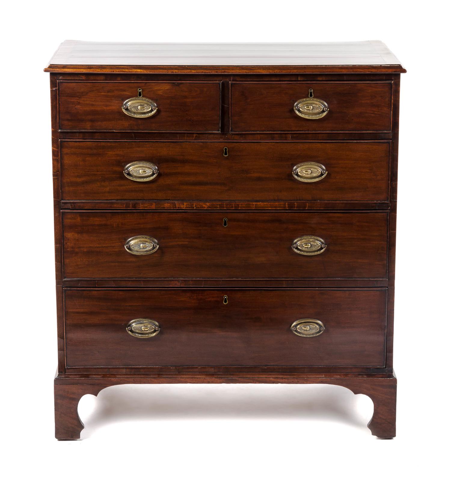 A George III Mahogany Chest of Drawers, Height 41 x width 37 1/4 x depth 20 1/4 inches.