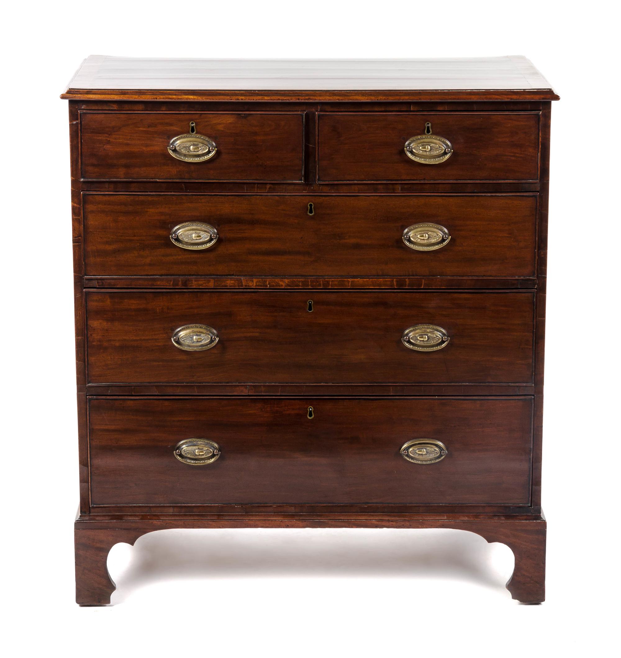 A George III Mahogany Chest of Drawers, Height 41 x width 37 1/4 x depth 20 1/4 inches.