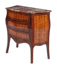 A Louis XV Style Parquetry Marble-Top Bombe Commode