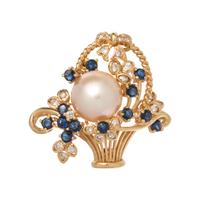 CULTURED PEARL, DIAMOND AND SAPPHIRE BASKET BROOCH