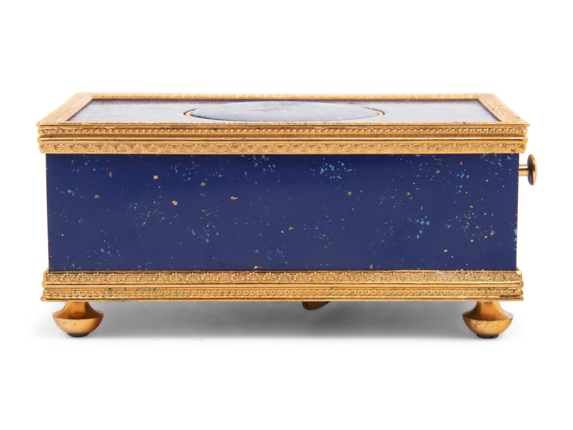 A Swiss Gilt Metal Mounted and Simulated Lapis Lazuli Singing Bird Box
