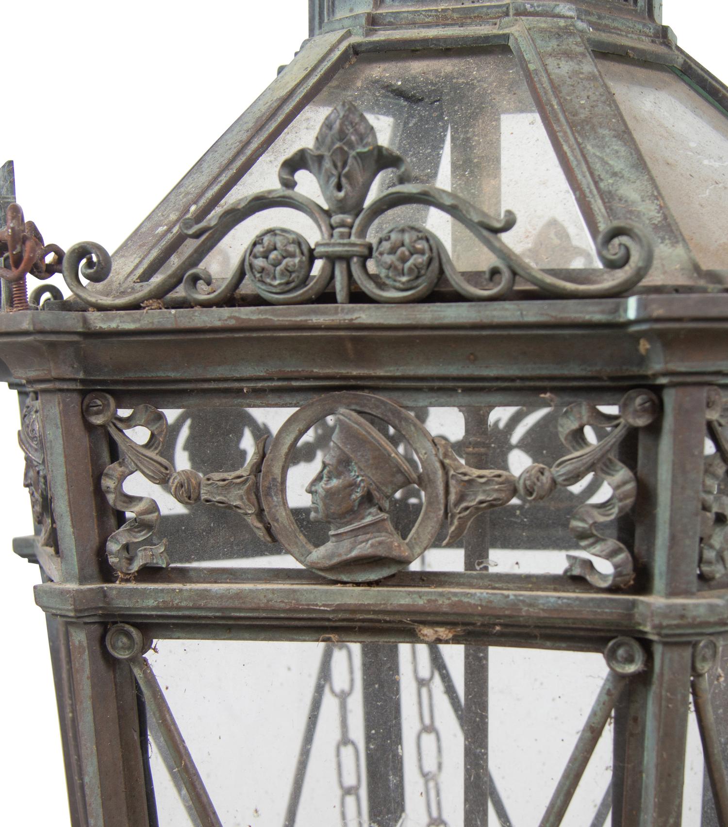 A Large Neoclassical Patinated Metal Hall Lantern