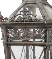 A Large Neoclassical Patinated Metal Hall Lantern