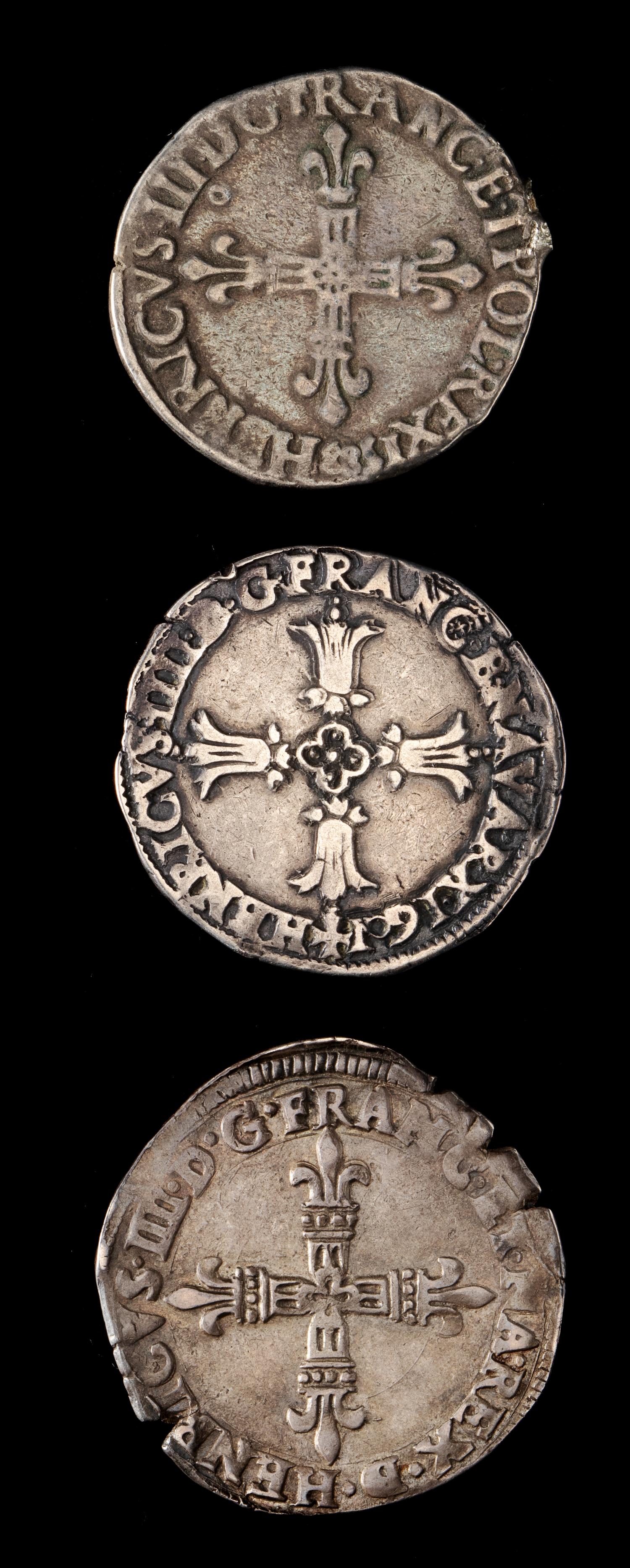 MEDIEVAL: Three Henry IV Silver 1/4 Ecu Coins