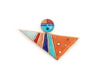Gold Abstract Figural Brooch, set with Turquoise Coral, Opal and Lapis