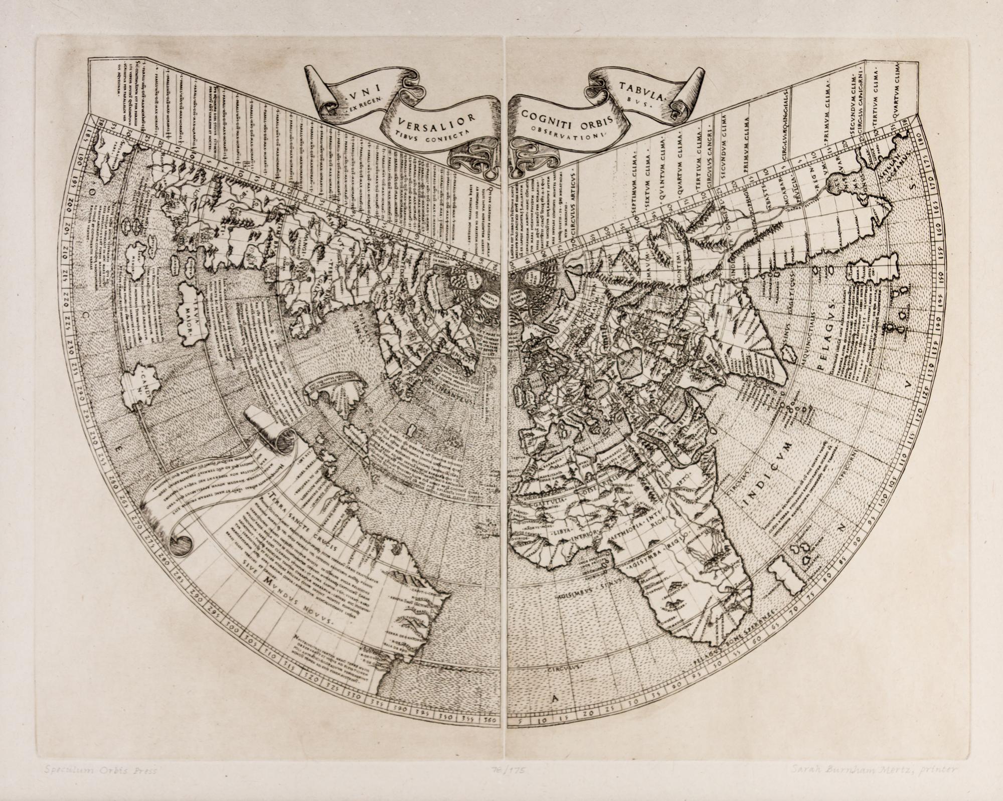 (MAP) FACSIMILE WORLD MAPS. Group of two proof plates of early woodcut World maps. Late 20th century.