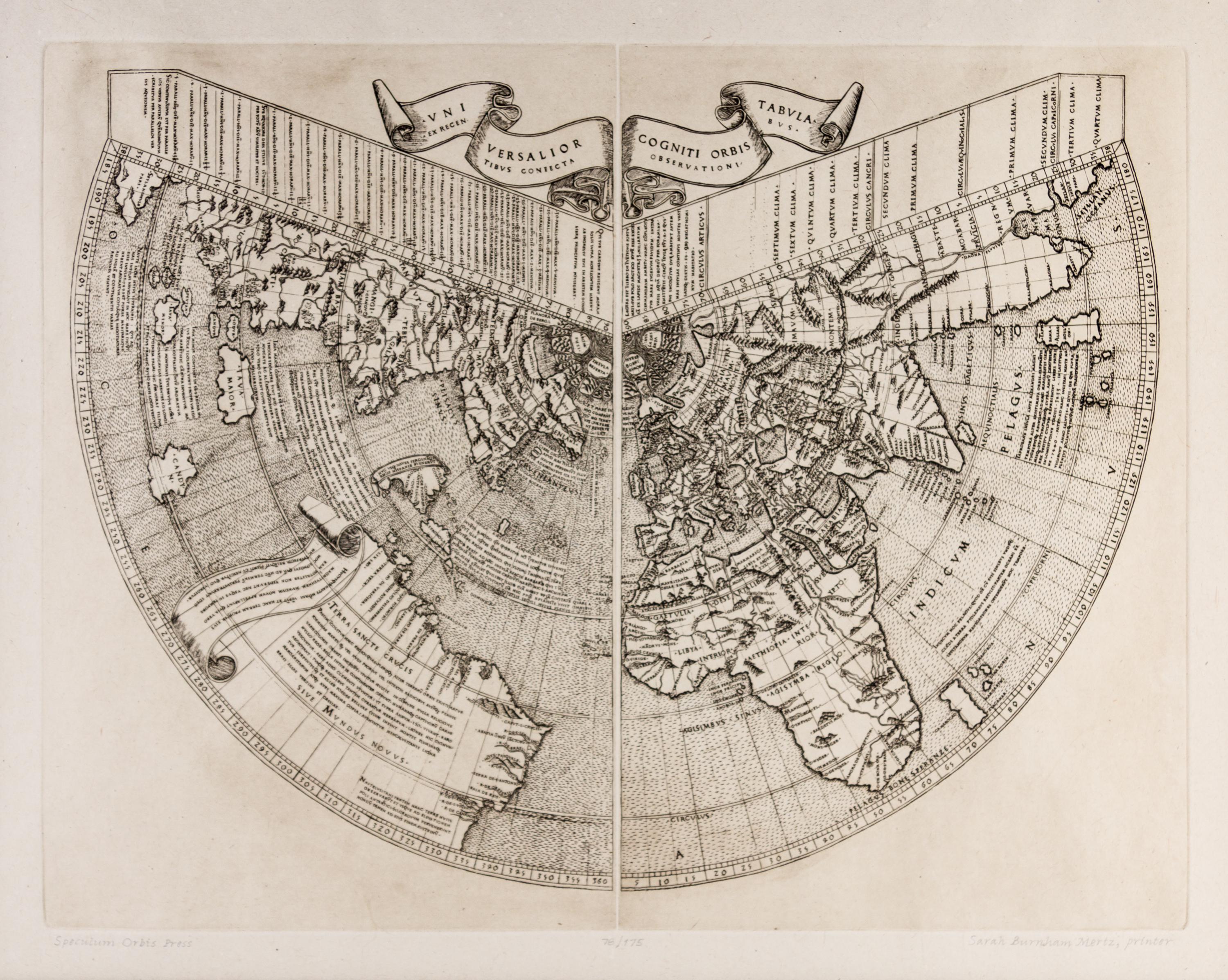 (MAP) FACSIMILE WORLD MAPS. Group of two proof plates of early woodcut World maps. Late 20th century.