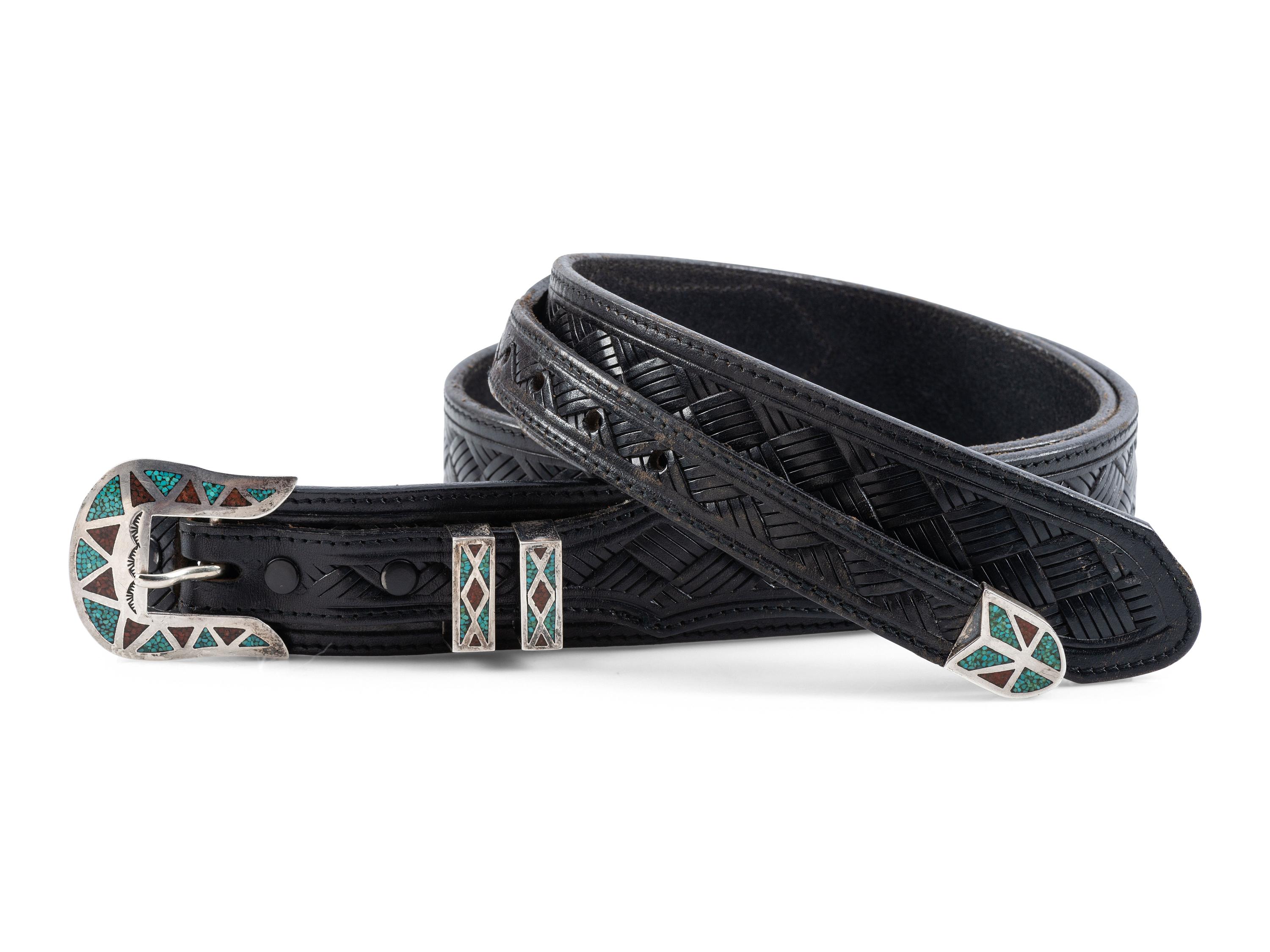 Navajo Silver Ranger Set, with Turquoise and Coral Chip Inlay