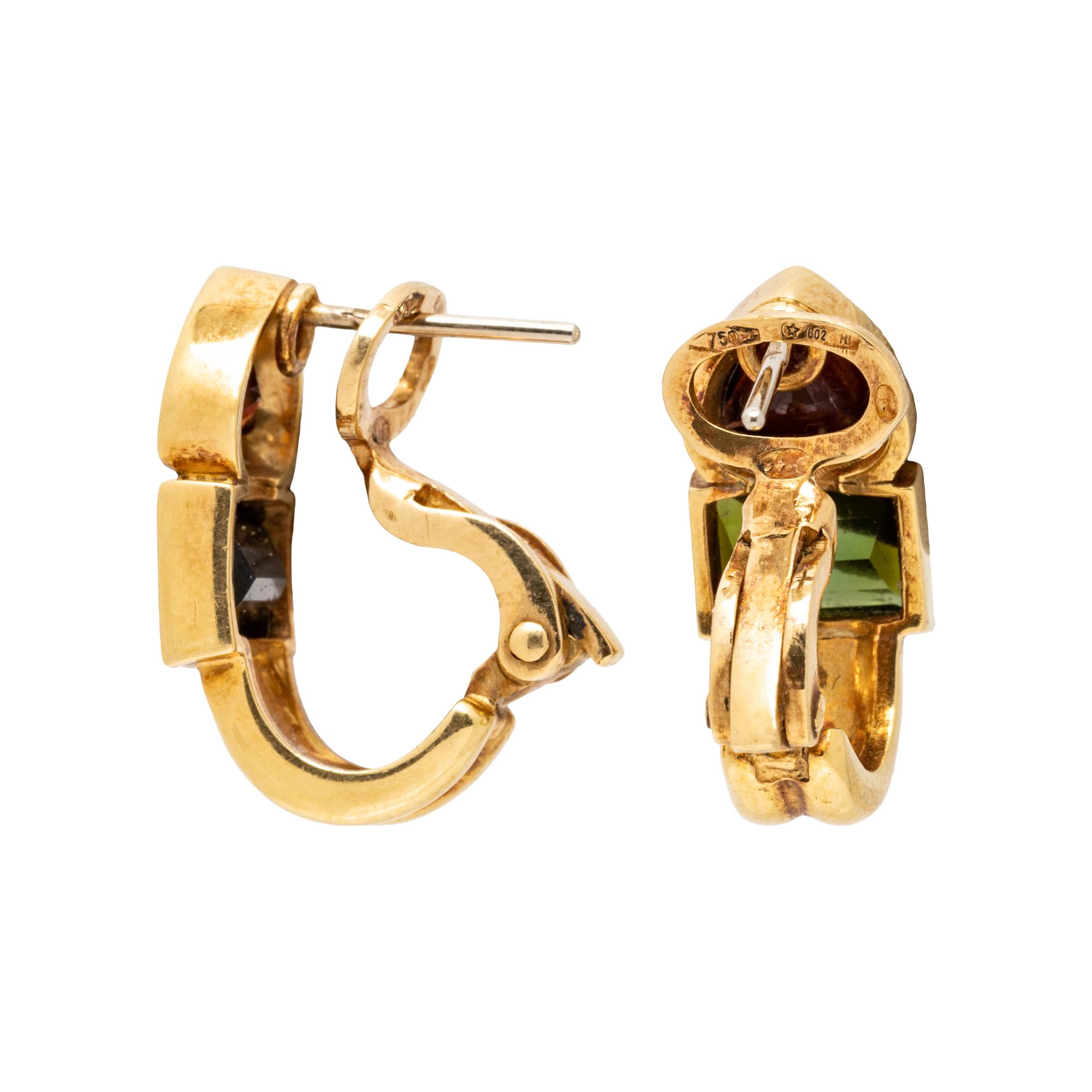COLLECTION OF YELLOW GOLD, GARNET AND TOURMALINE EARRINGS