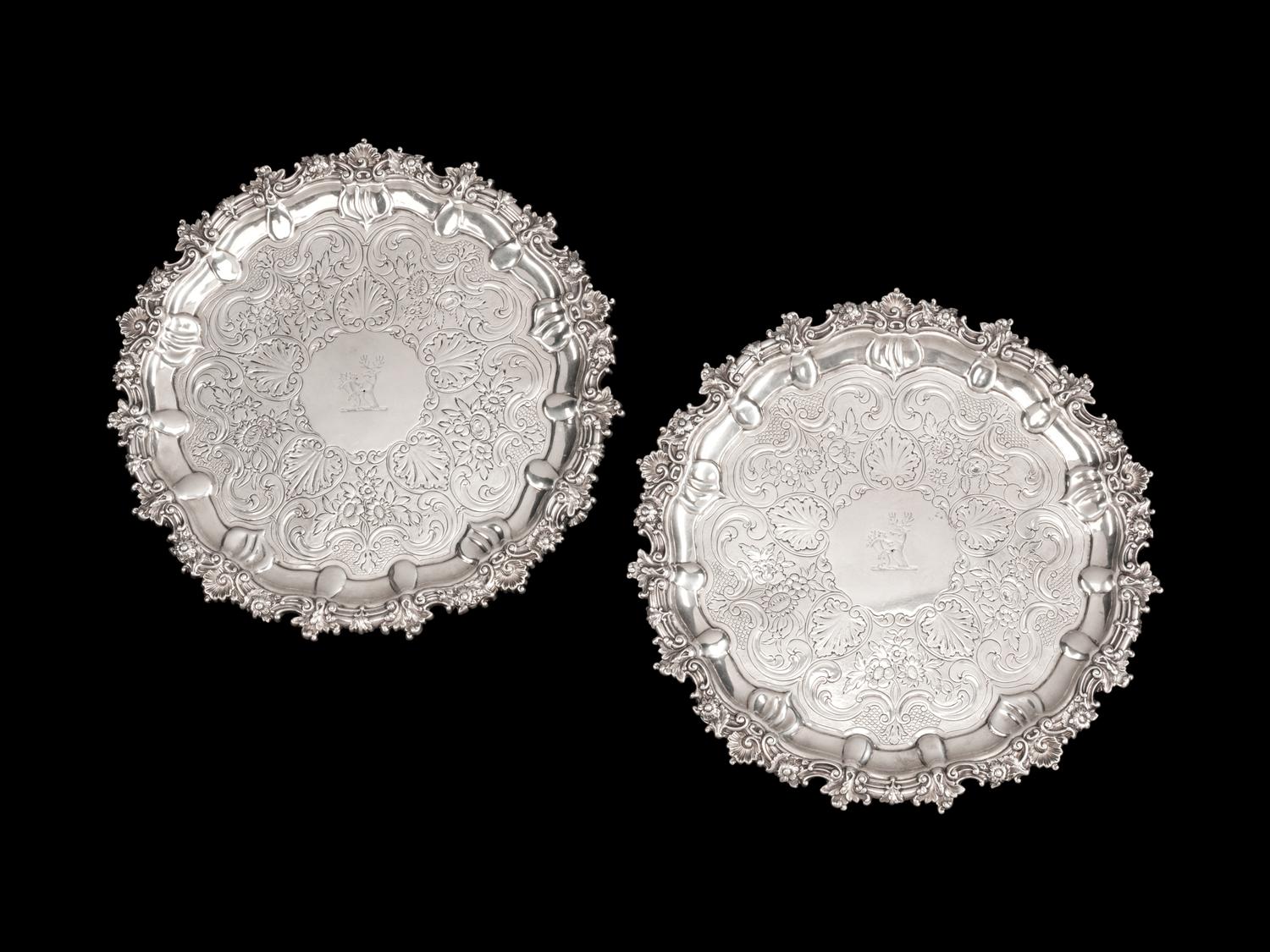 A Pair of George IV Scottish Silver Trays — James & William Marshall, Edinburgh, 1829