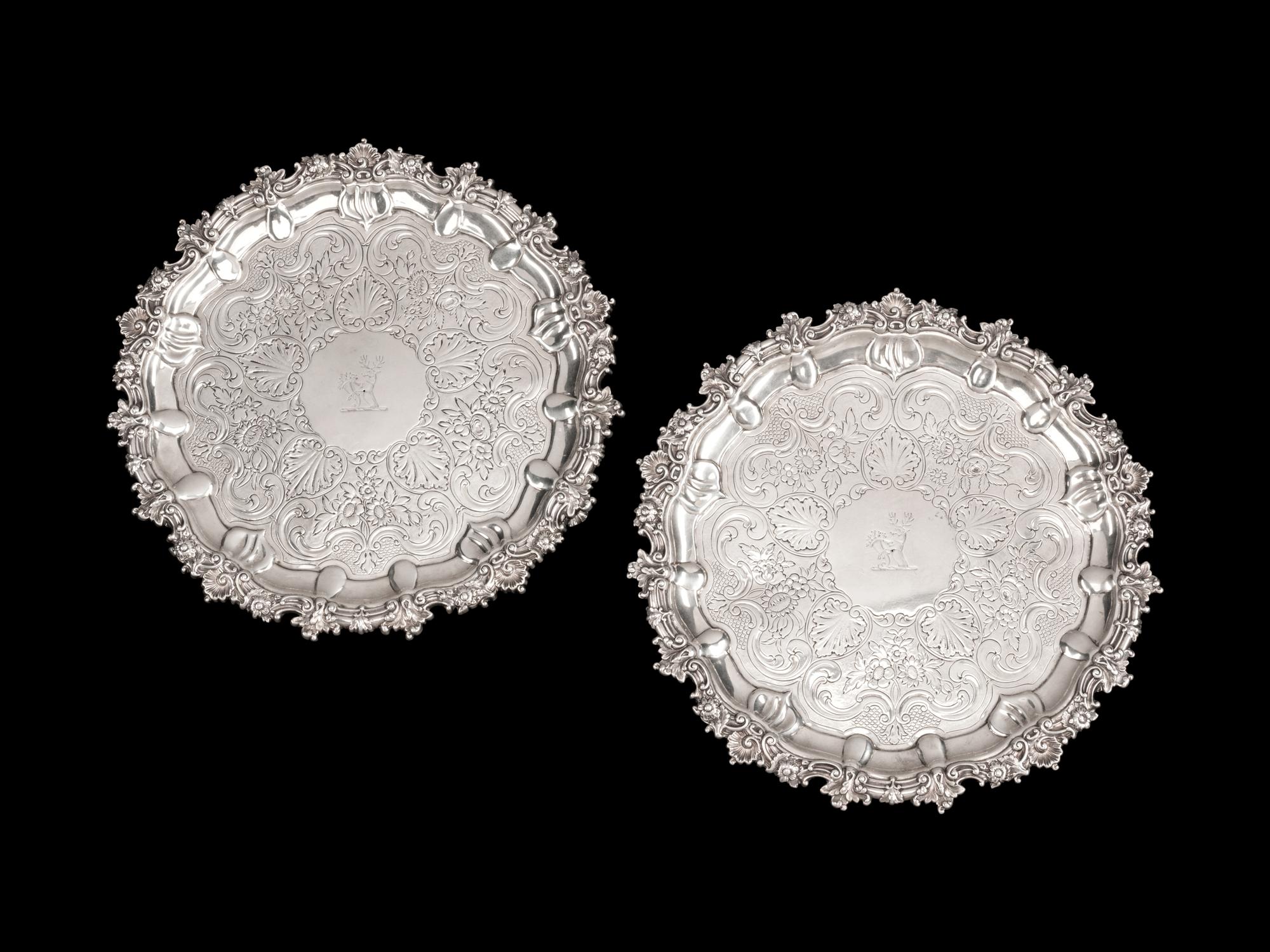 A Pair of George IV Scottish Silver Trays — James & William Marshall, Edinburgh, 1829