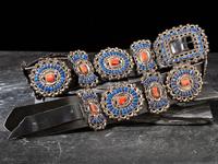 Navajo Coral and Lapis Cluster Concha Belt