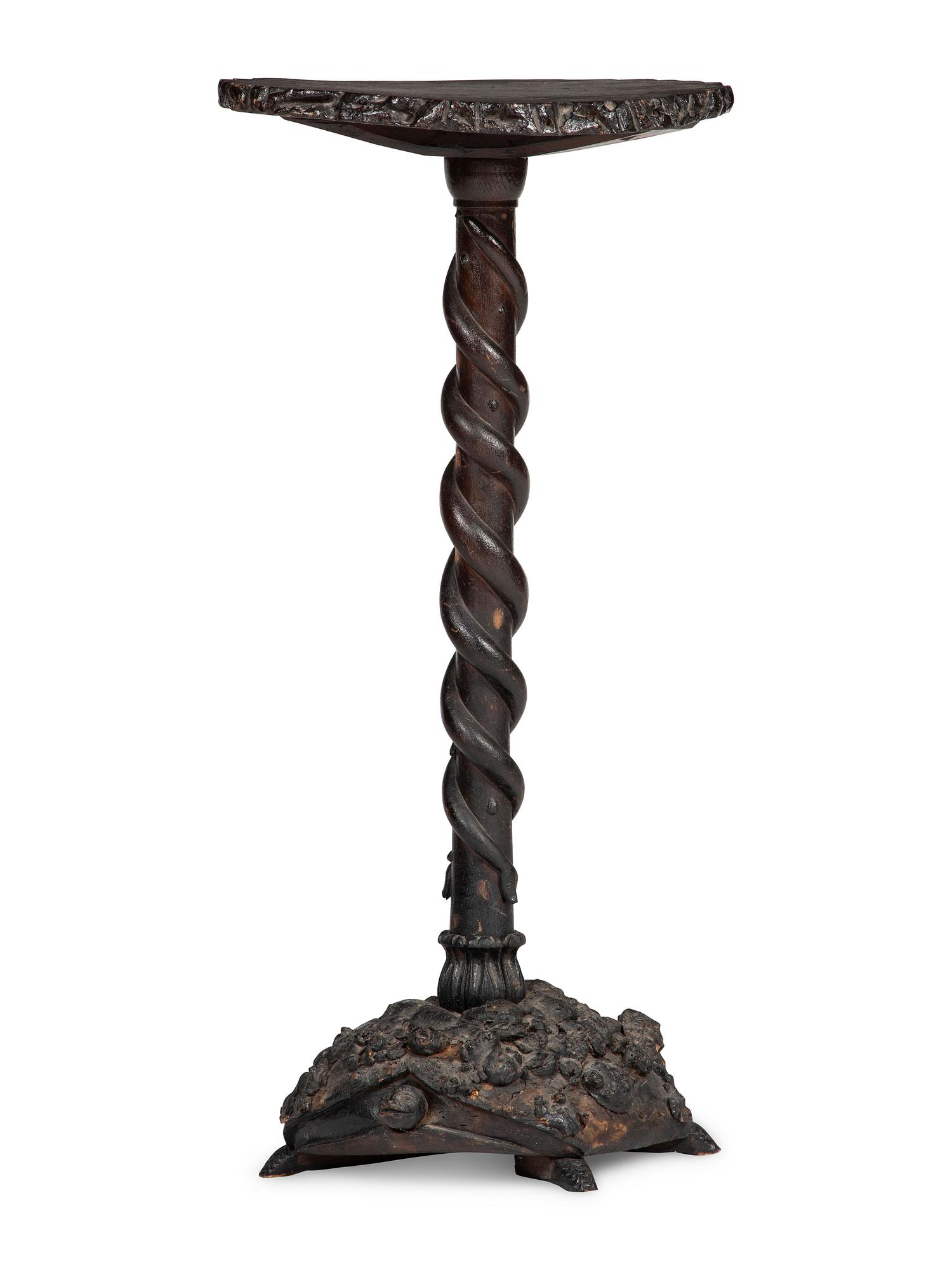 A Folk Art Carved Rootwood and Burlwood Snake and Turtle Pedestal