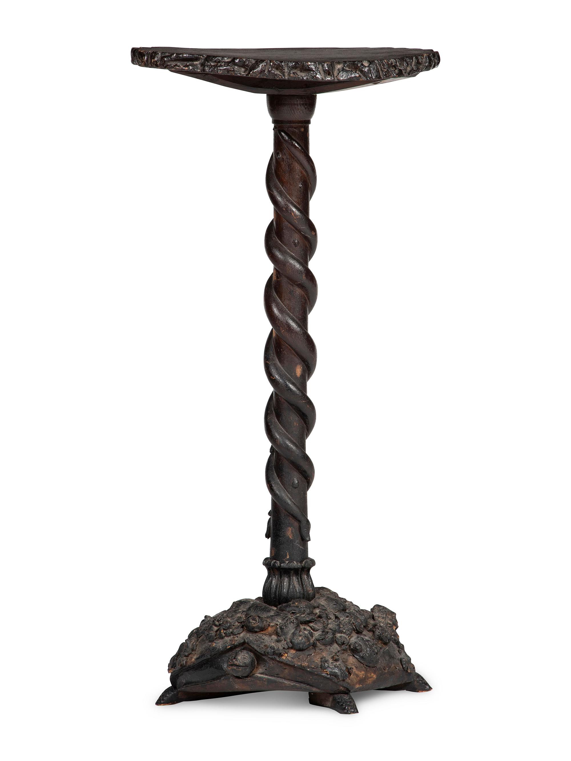 A Folk Art Carved Rootwood and Burlwood Snake and Turtle Pedestal