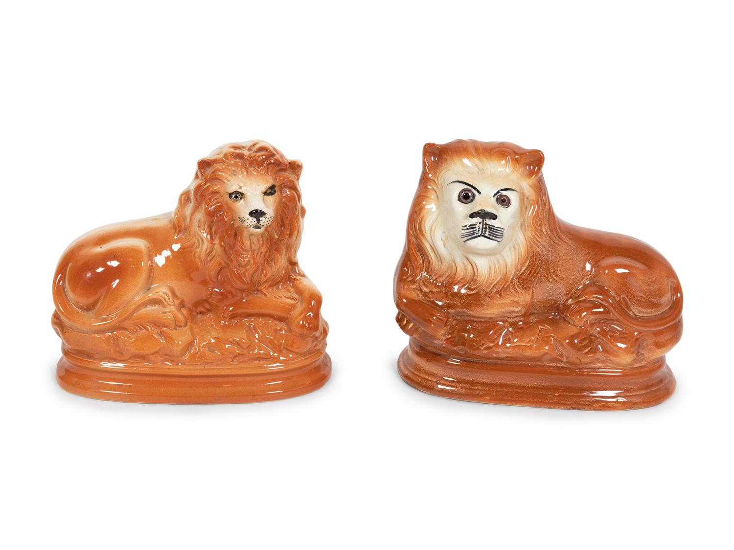 Two Pairs of Staffordshire Style Lions