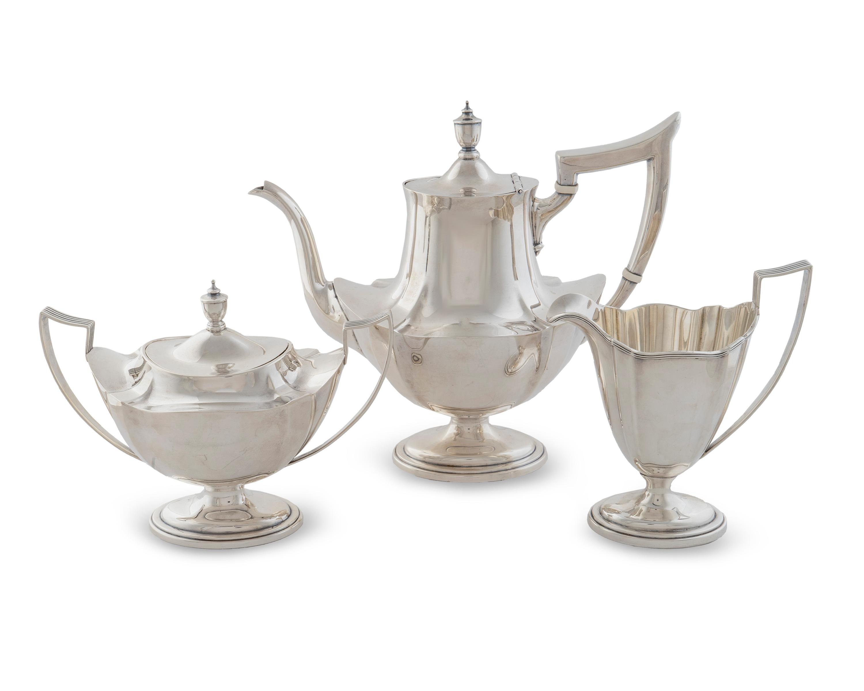 An American Silver Three-Piece Tea Service — Gorham Manufacturing Company, Providence, Rhode Island, In the Plymouth Pattern