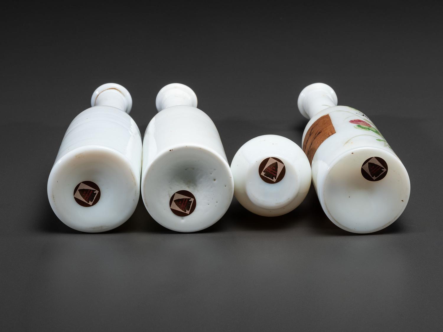 Four Hand Painted Milk Glass Barber Bottles
